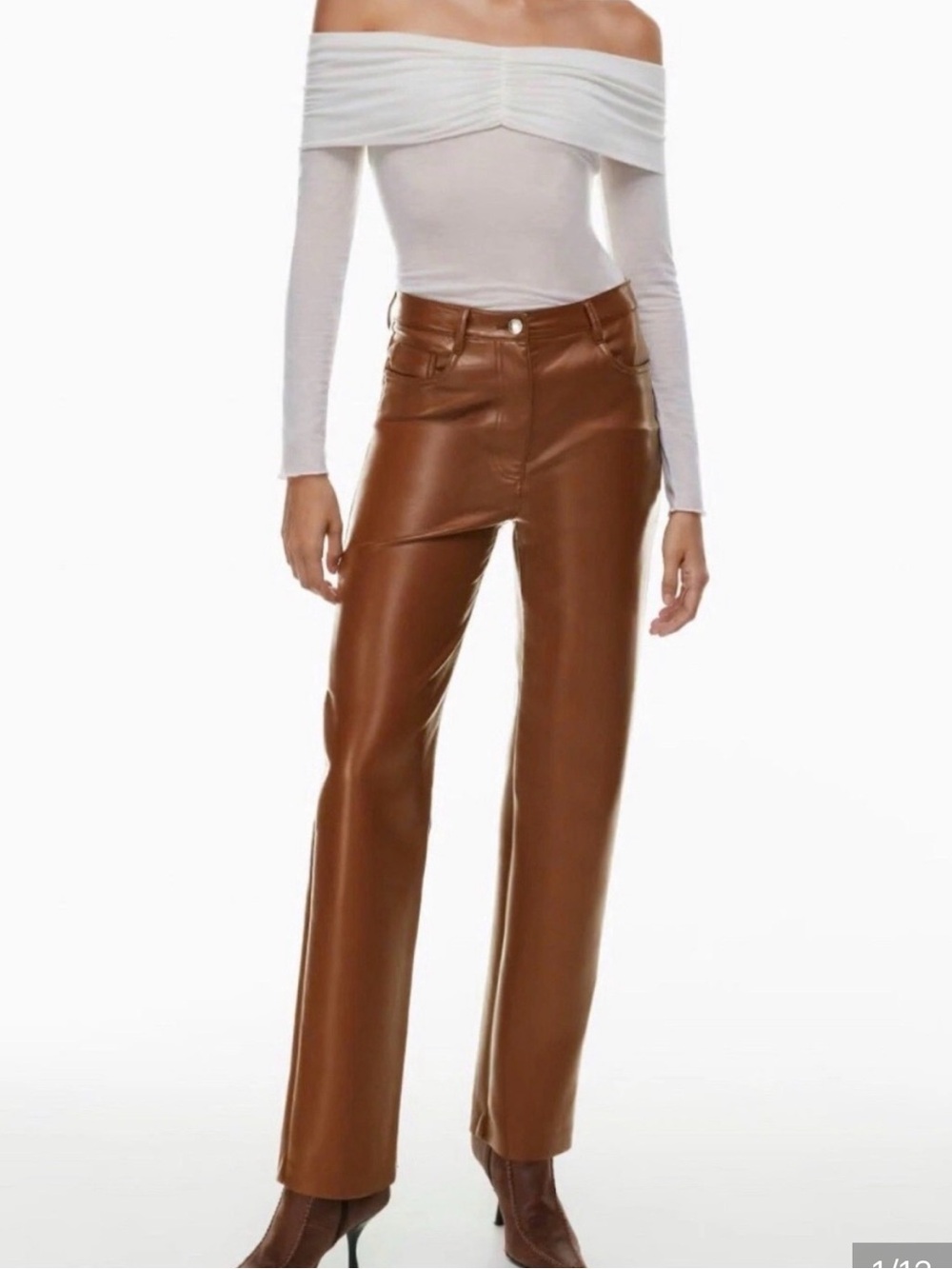 Wilfred Chestnut Faux-Leather Wide-Leg Pants